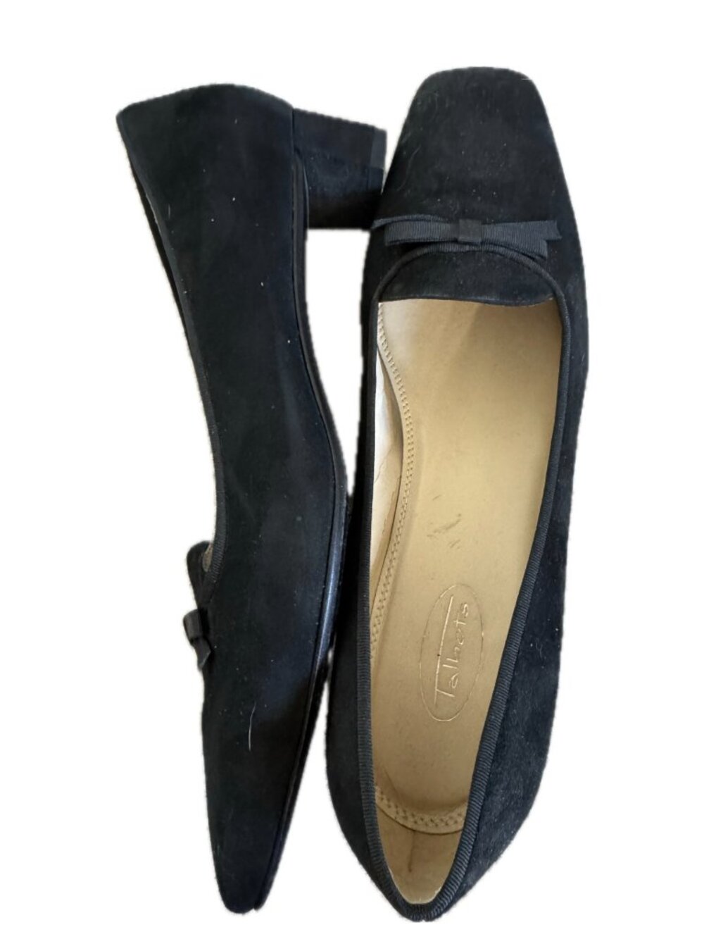 Talbots Espresso Suede Heels Sz 9.5 B square toe bowtie
